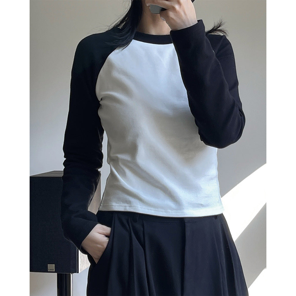 Women's Contrast Raglan Long Sleeve Shirt made of Cotton Jersey, Tailored Fit Mune Fashion