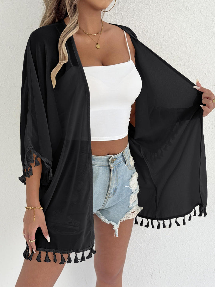 Ladies elegant beach poncho with tassels Mune Fashion