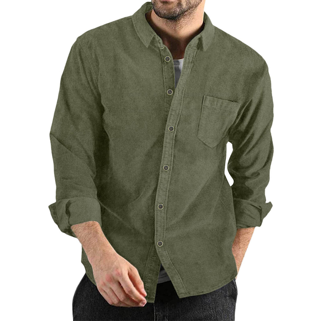 Men's Elegant Cord Shirt with Practical Chest Pocket Mune