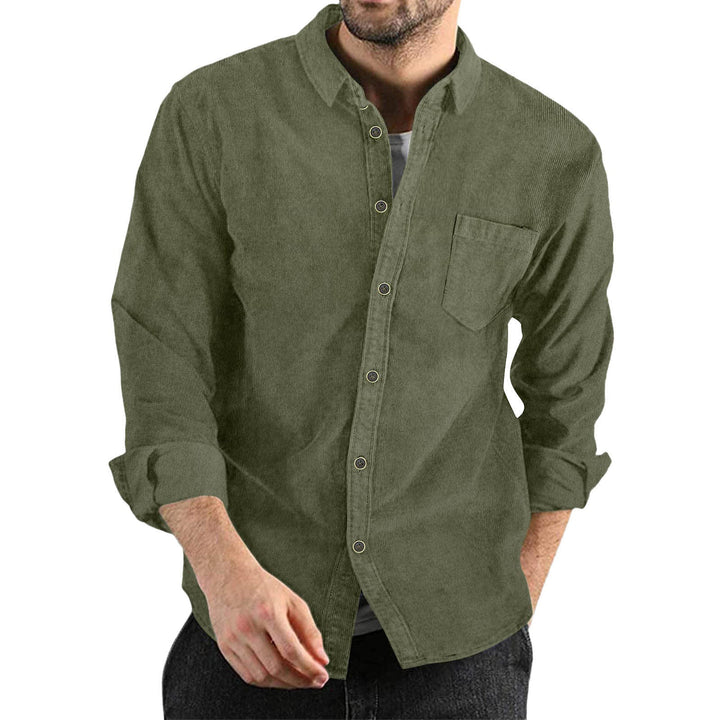 Men's Elegant Cord Shirt with Practical Chest Pocket Mune