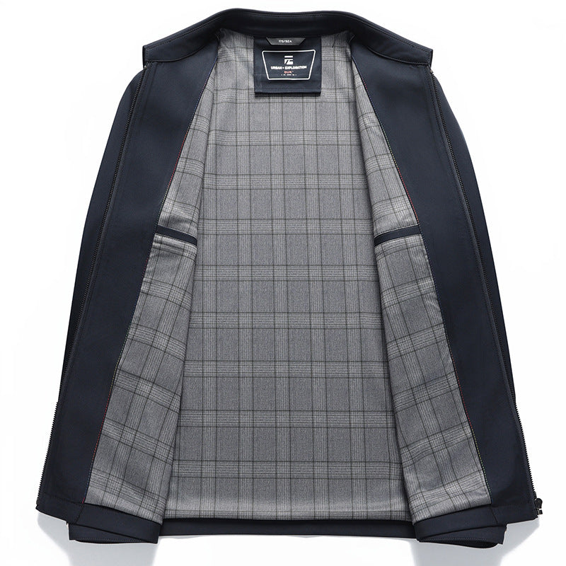 Men's Lightweight Transition Jacket with Shirt Collar, Zipper and Checked Lining Mune Fashion