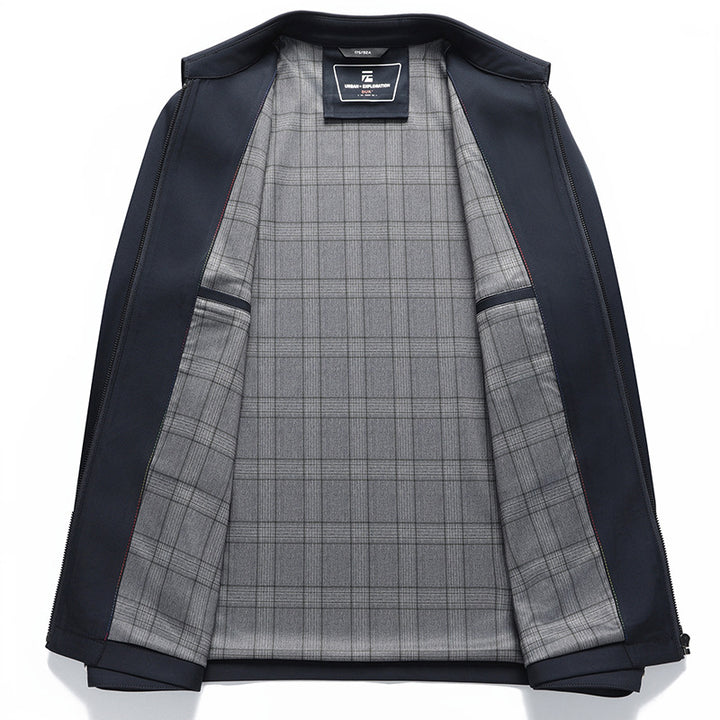 Men's Lightweight Transition Jacket with Shirt Collar, Zipper and Checked Lining Mune Fashion
