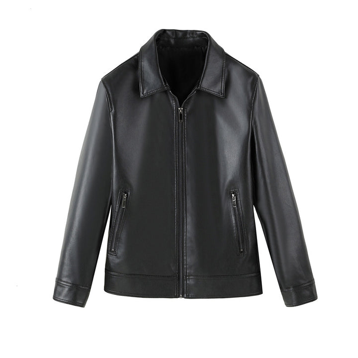 Men's slim-fit faux leather blouson with shirt collar and concealed zipper Mune Fashion