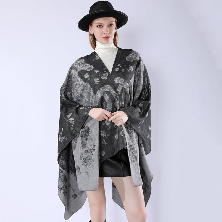 Women's oversized wrap poncho in kimono style with fine jacquard fabric Mune Fashion