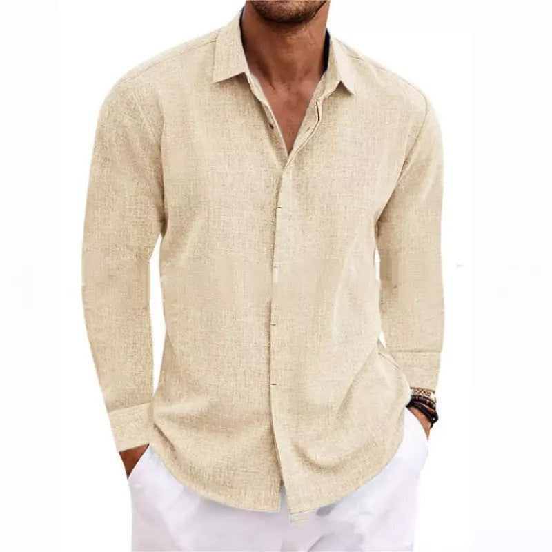 Men's linen look long-sleeve shirt with Kent collar and concealed button placket Mune Fashion