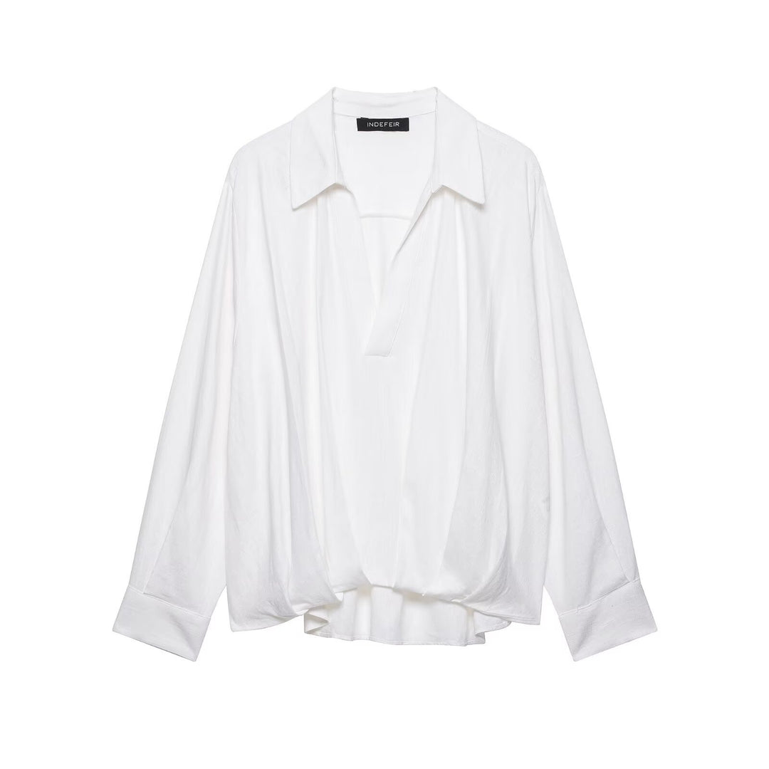 Women Oversize Blouse with loose fit, deep V-neck and elastic hem Mune Fashion