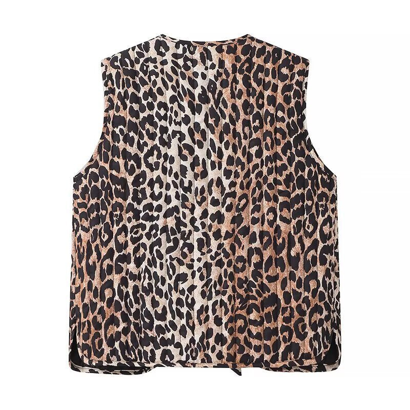 Women's sleeveless chiffon blouse with leopard print and double bow front Mune Fashion