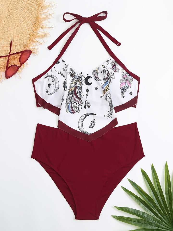 Women High-Cut Swimsuit with Artistic Print Mune Fashion