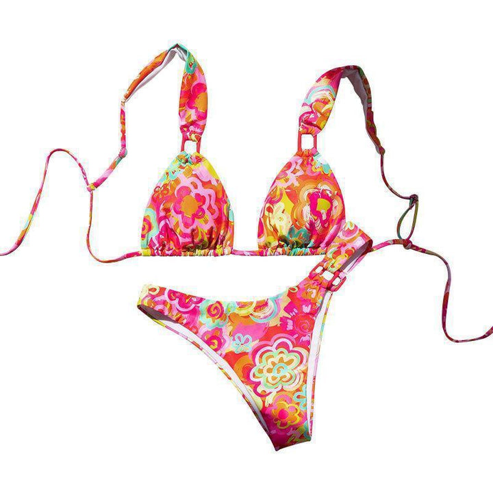 Women's triangle bikini with playful floral design and adjustable straps Mune Fashion