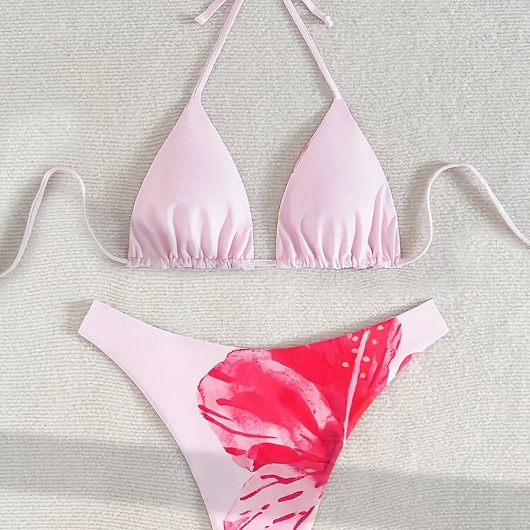 Women's triangle bikini set with floral design and adjustable straps Mune Fashion