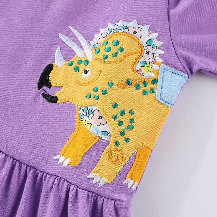 Girl's casual dress with fun dinosaur appliqués Mune Fashion