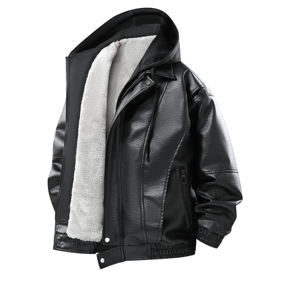 Men's Stylish Faux Leather Jacket with Hood Mune Fashion