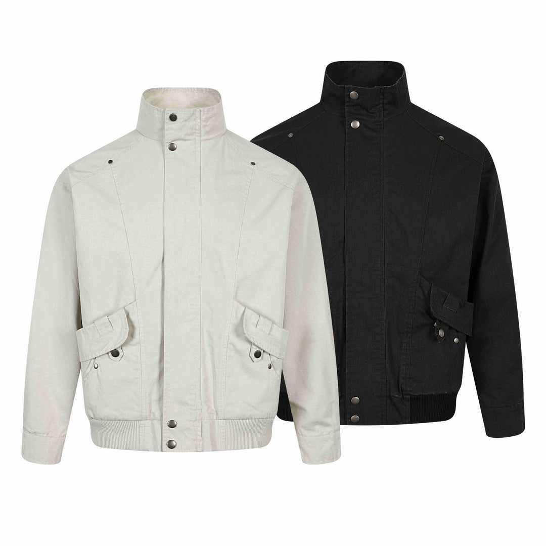 Men's Short Utility Bomber with High Stand Collar, Flap Pockets and Ribbed Cuffs Mune Fashion