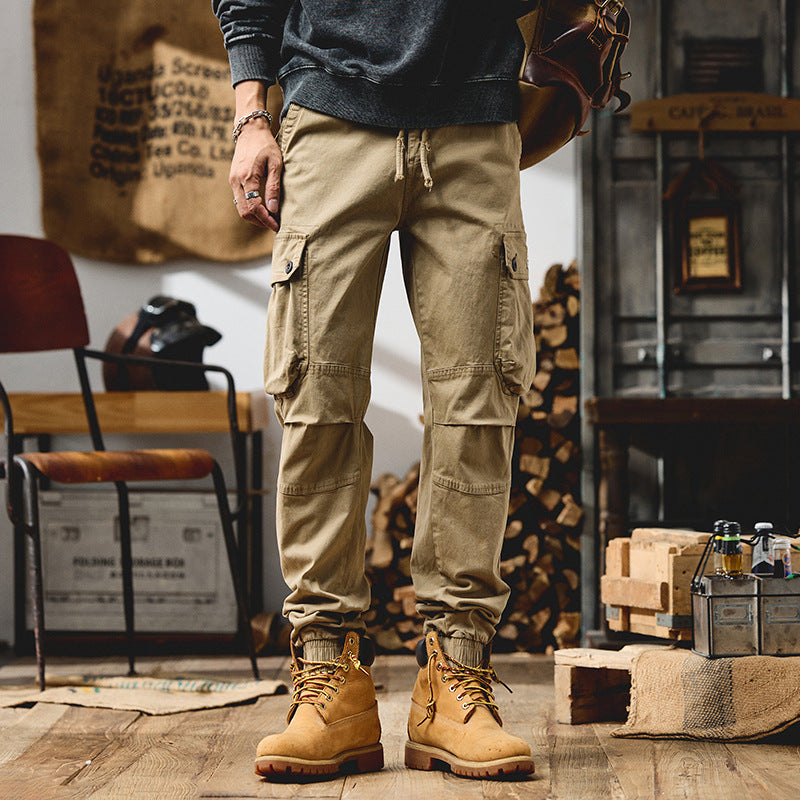 Men's Tapered Cargo Jogger Pants with Drawstring, Reinforced Knees, and Elastic Cuffs Mune Fashion