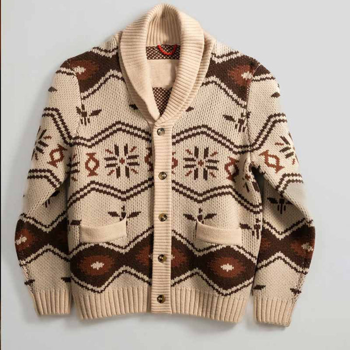 Men's Patterned Cardigan in Nordic Look with Shawl Collar and Patch Pockets Mune Fashion