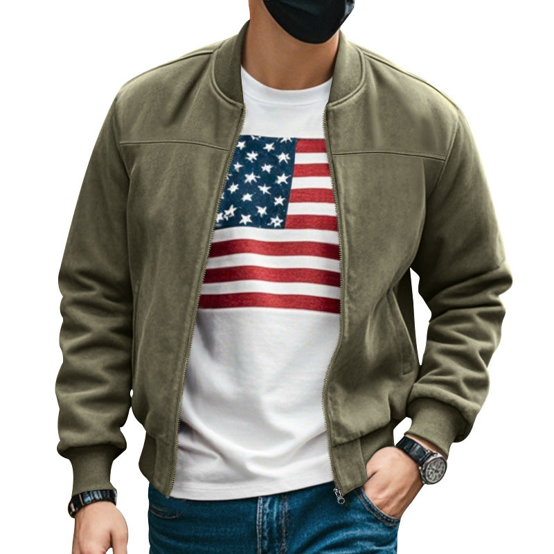 Men's suede look bomber jacket with zipper and ribbed cuffs Mune Fashion