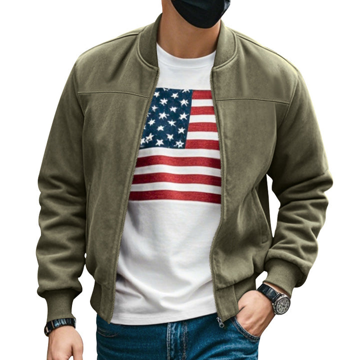 Men's suede look bomber jacket with zipper and ribbed cuffs Mune Fashion