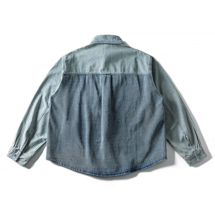Unisex Wide Two-Tone Denim Shirt with Stripe Mix and Boxy Oversized Cut Mune Fashion