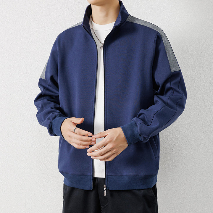 Men's Lightweight Zip Training Jacket in Minimal Style with Stand-Up Collar and Contrast Piping Mune Fashion