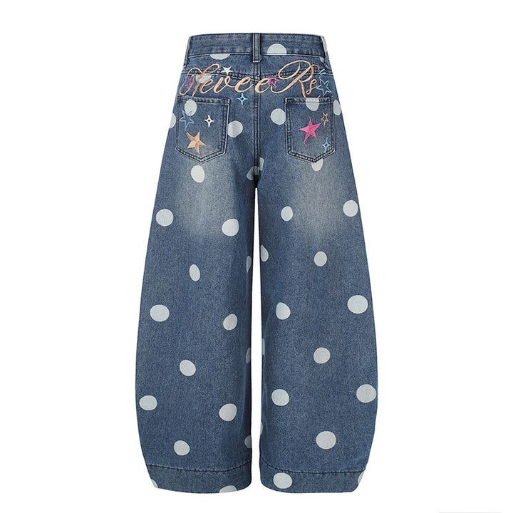 Women's Wide Jeans Culottes in Palazzo Style with High Waist and Polka Dot Pattern Mune Fashion