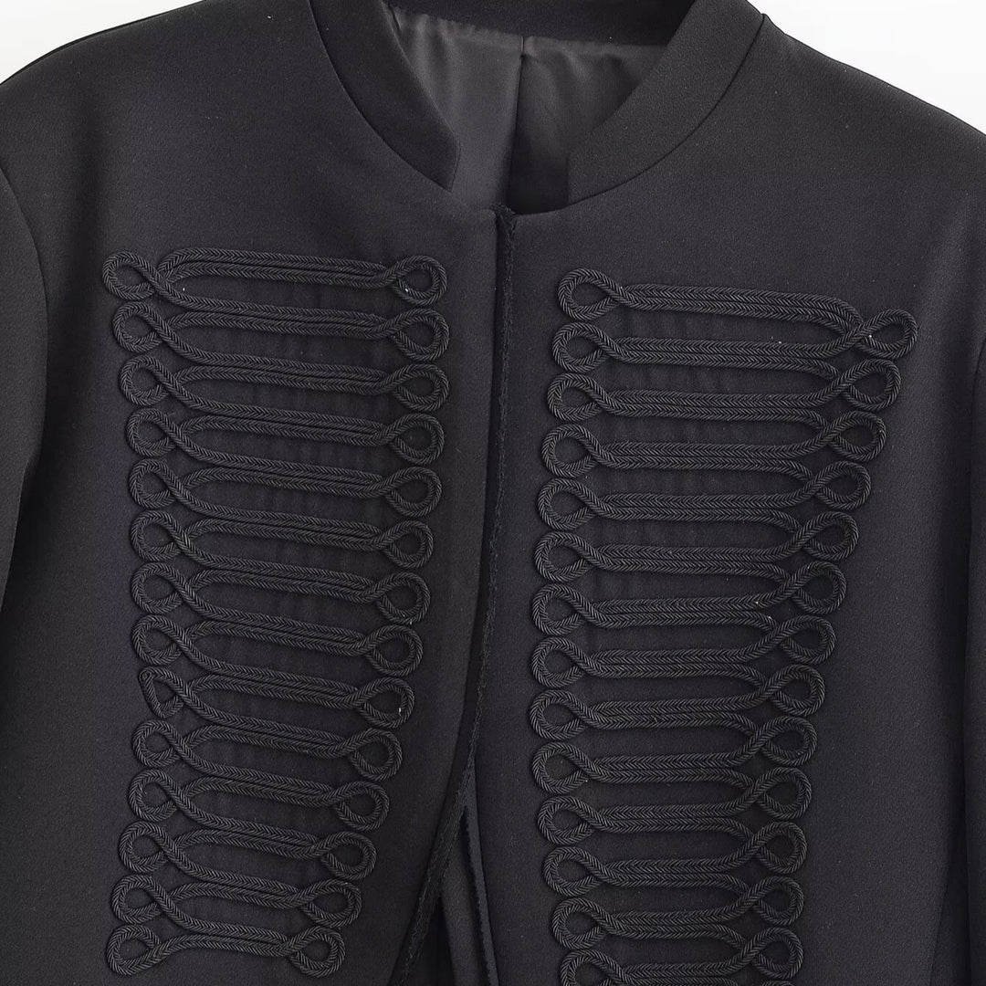 Ladies short blazer in hussar style with decorative cords and turn-up cuffs Mune Fashion
