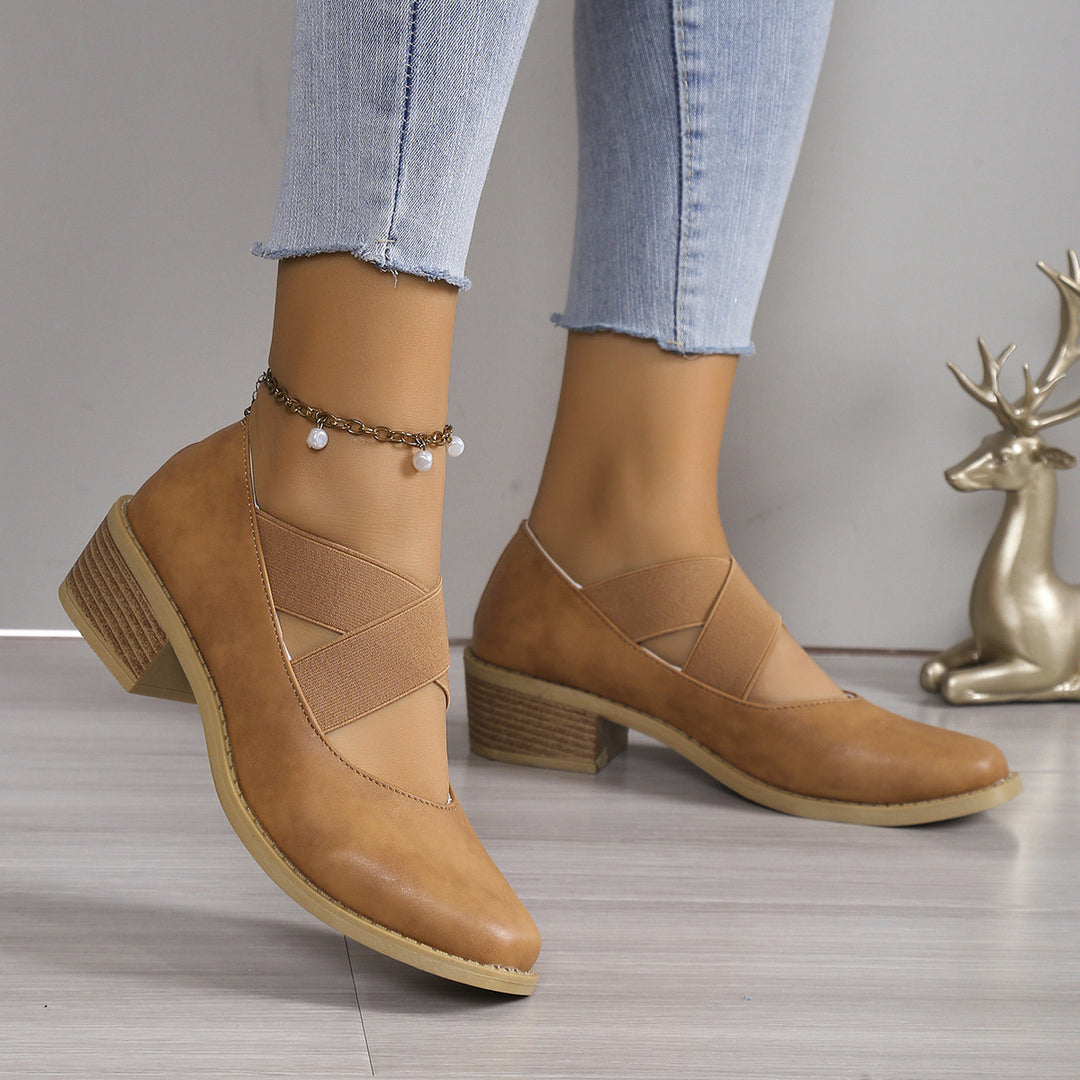 Women's Slipper-Pumps with crisscrossing elastic straps and block heel Mune Fashion