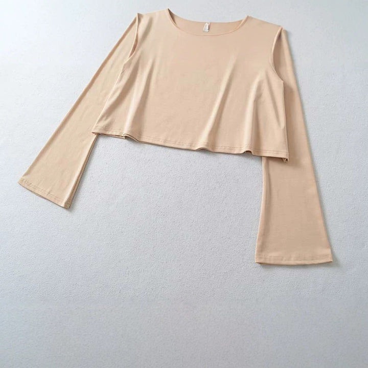 Women's Cropped Off-Shoulder Long Sleeve with Flared Trumpet Sleeves made of Jersey Mune Fashion