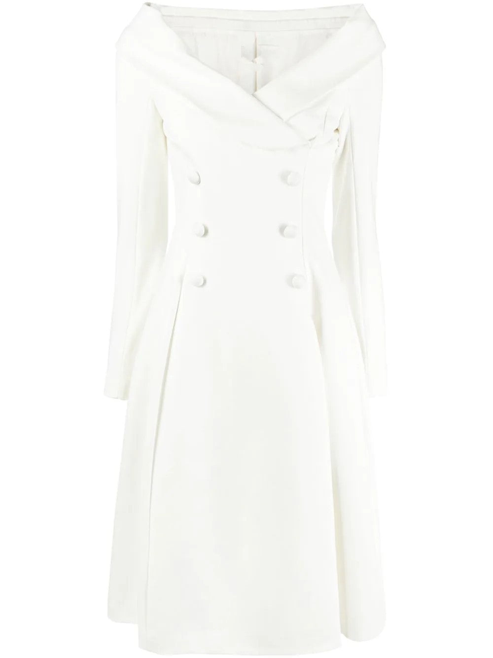 Women's maxi dress in coat look with off-the-shoulder collar and double row Mune Fashion