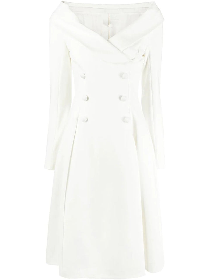 Women's maxi dress in coat look with off-the-shoulder collar and double row Mune Fashion