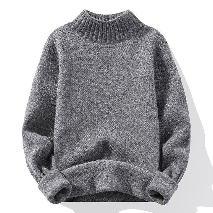Men's Oversized Fine Knit Sweater with High Ribbed Collar and Mélange Texture Mune Fashion