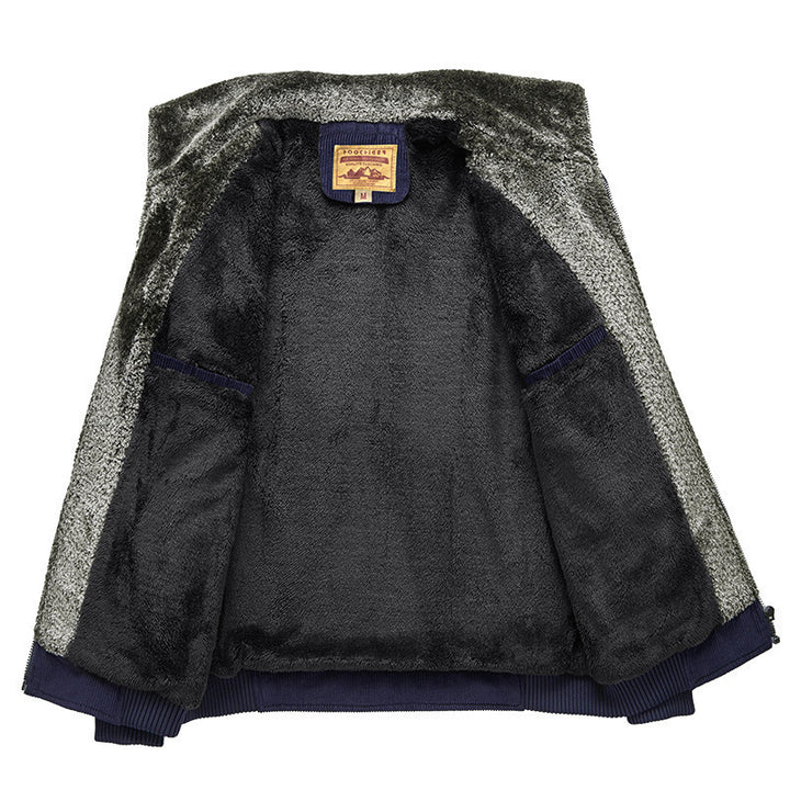 Men's corduroy cardigan with warm teddy fleece lining and badge details Mune Fashion