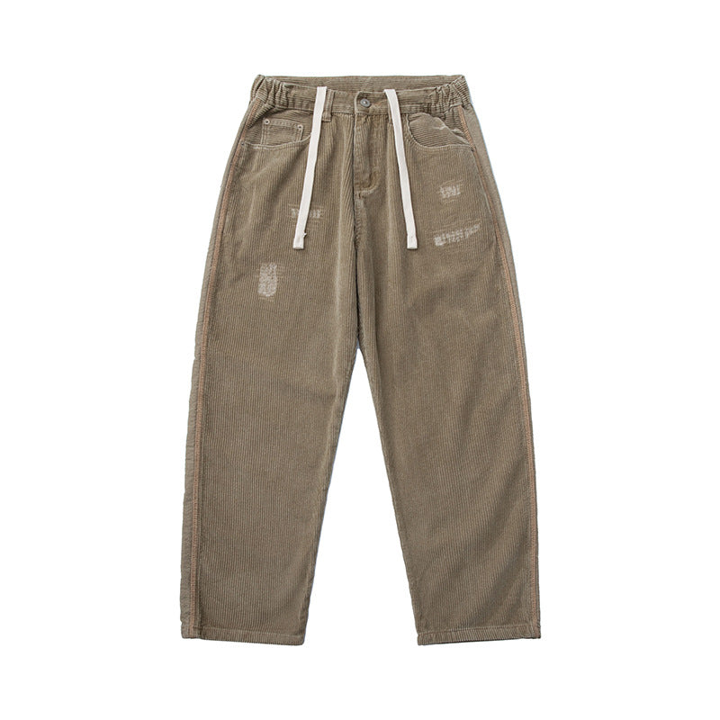 Men's corduroy pants in relaxed fit with elastic drawstring waistband and used details Mune Fashion