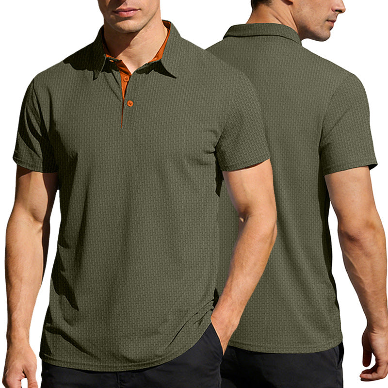 Men's finely textured polo shirt with shirt collar, contrast inner placket, and side slits Mune Fashion