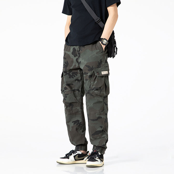 Men's Tactical Cargo Jogging Pants in Camouflage Military Look with Drawstring Waistband, Knee Panels, and Multi-Pockets Mune Fashion