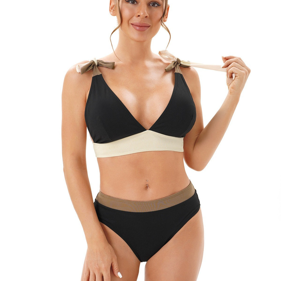Women Bikini Set with Deep V-neck and Adjustable Strap Ties Mune Fashion