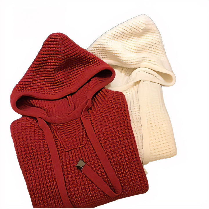 Women's coarse knitted hoodie with waffle texture and drawstring Mune Fashion