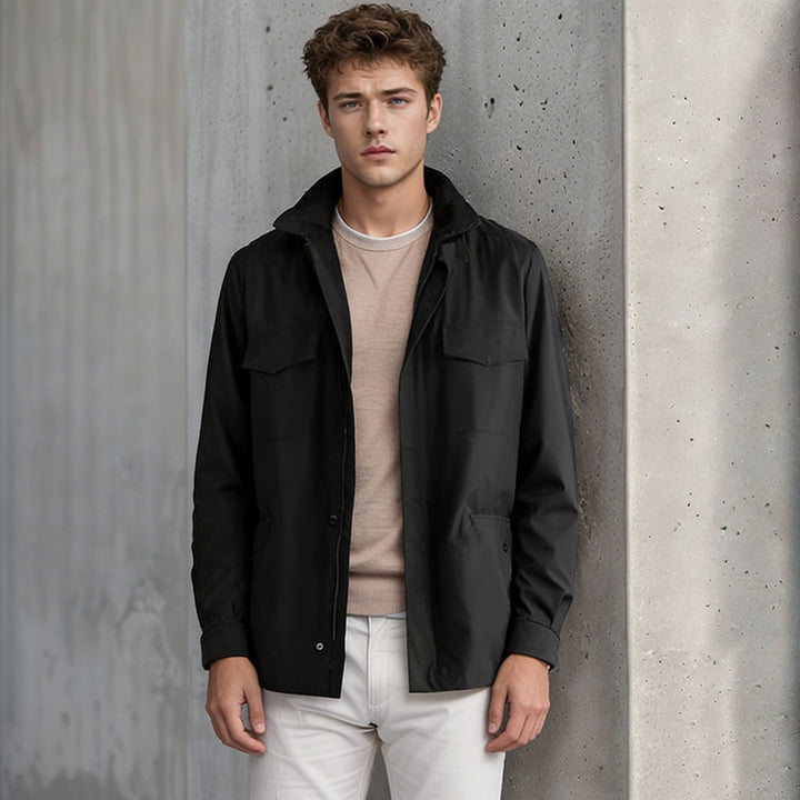 Men's utility field jacket with concealed zipper, snap button placket, and multifunctional pockets Mune Fashion