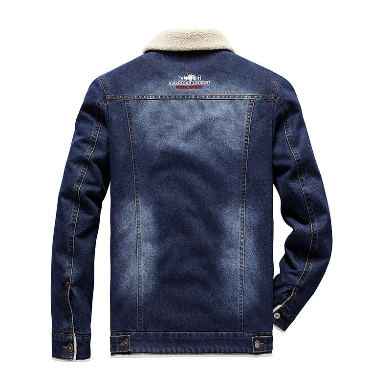 Men's denim trucker jacket with warming Sherpa lining and vintage used details Mune Fashion