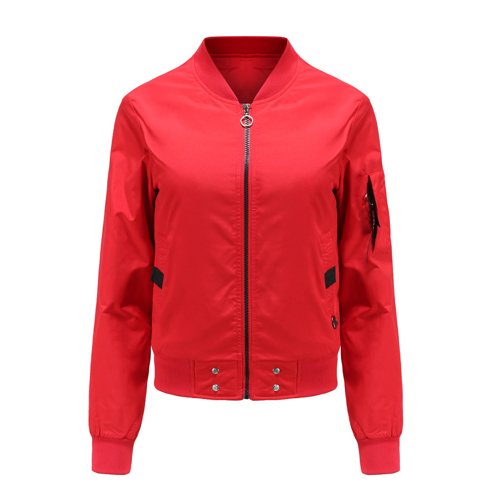 Women's lightweight bomber jacket with ring zipper, sleeve pocket, and tailored silhouette Mune Fashion