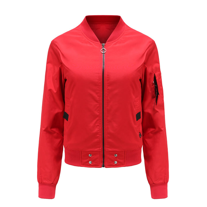 Women's lightweight bomber jacket with ring zipper, sleeve pocket, and tailored silhouette Mune Fashion