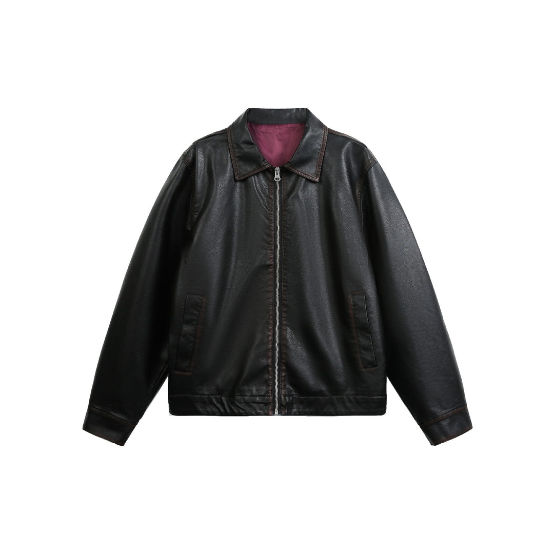 Unisex Oversized Faux Leather Pilot Jacket with Full Metal Zipper Mune Fashion