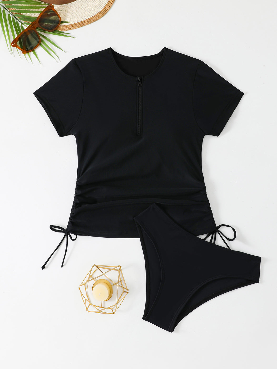 Women's protective swimsuit with short sleeves and zipper Mune Fashion