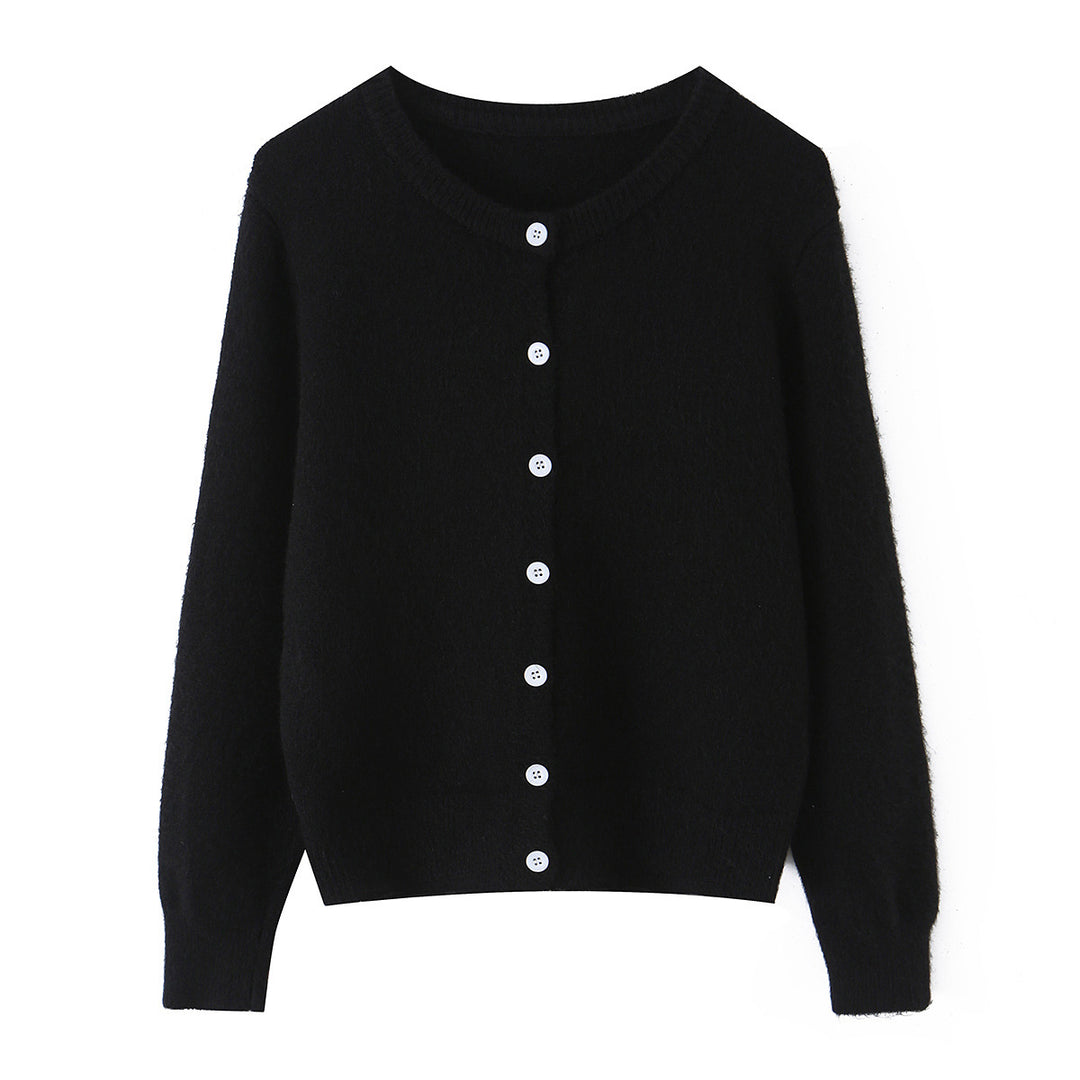 Women's fine-knit cardigan with round neck and continuous button placket Mune Fashion
