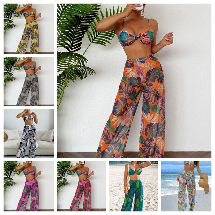Women's swim set with floral design and loose palazzo pants Mune Fashion