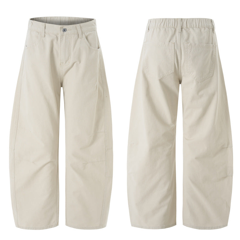 Women Wide High-Waisted Canvas Pants with Elastic Back Waistband and Utility Seams Mune Fashion