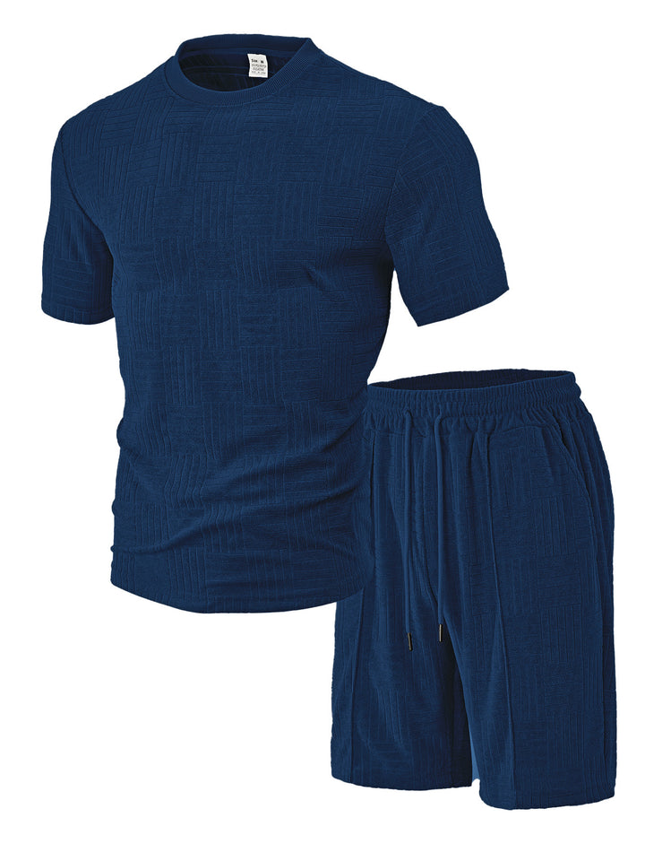Men's nano relief structure lounge two-piece with short sleeve round neck and elastic drawstring Bermuda Mune Fashion