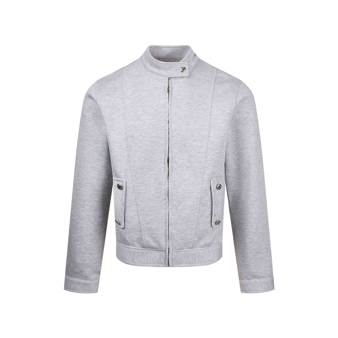 Women's short-cut sweat bomber jacket with stand-up collar, concealed zipper and flap pockets Mune Fashion