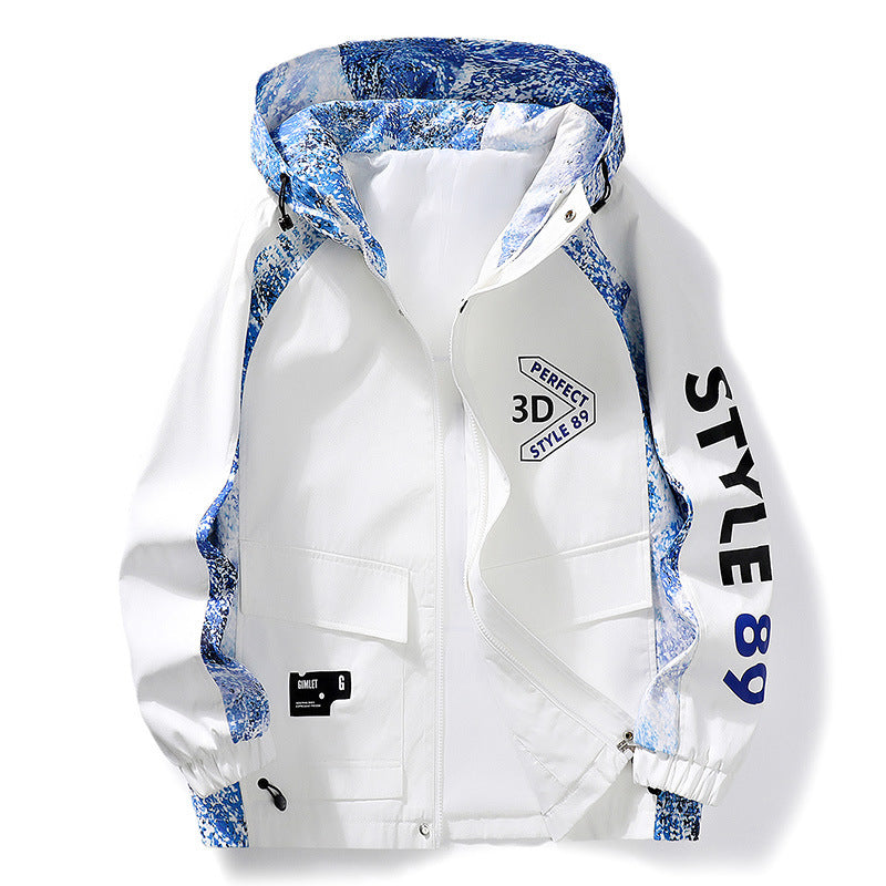 Men's Lightweight Hooded Windbreaker with Camouflage Accents & Graphic Print Mune Fashion