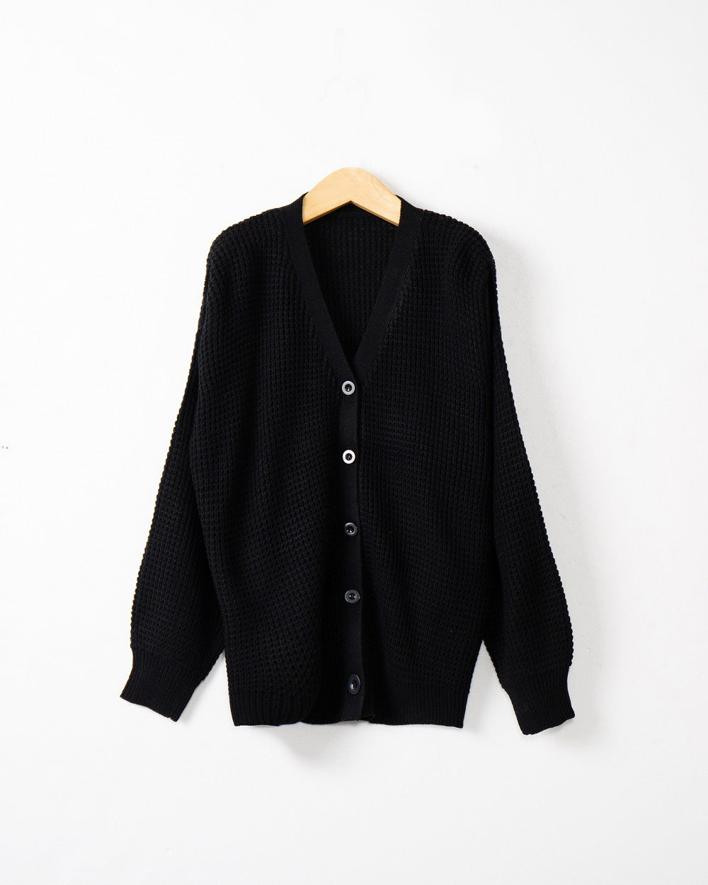 Women Waffle Structure Cardigan with Deep V Neck and Boxy Oversized Cut Mune Fashion