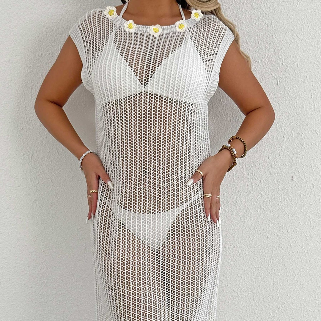 Women airy net beach dress with fringes Mune Fashion